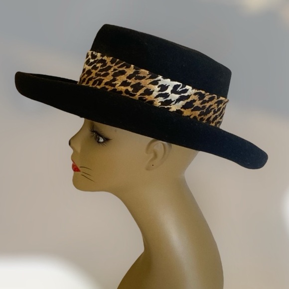 BOLLMAN HAT Co. 100% Wool & Doeskin Fedora Black w Animal Print Sash OS Gorpcore - Picture 1 of 8